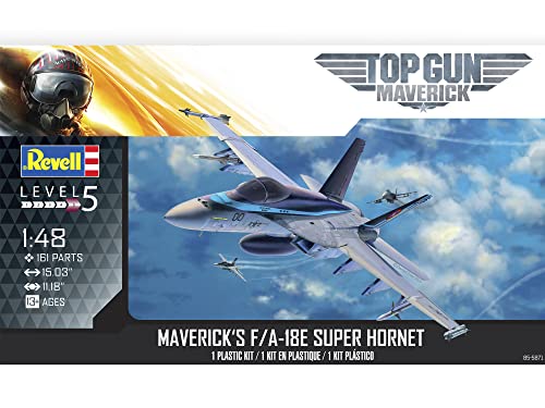 Revell 85-5871 Top Gun Maverick's F/A-18E Super Hornet Fighter Jet Kit 1:48 Scale 161-Piece Skill Level 5 Plastic Model Airplane Building Kit, Gray