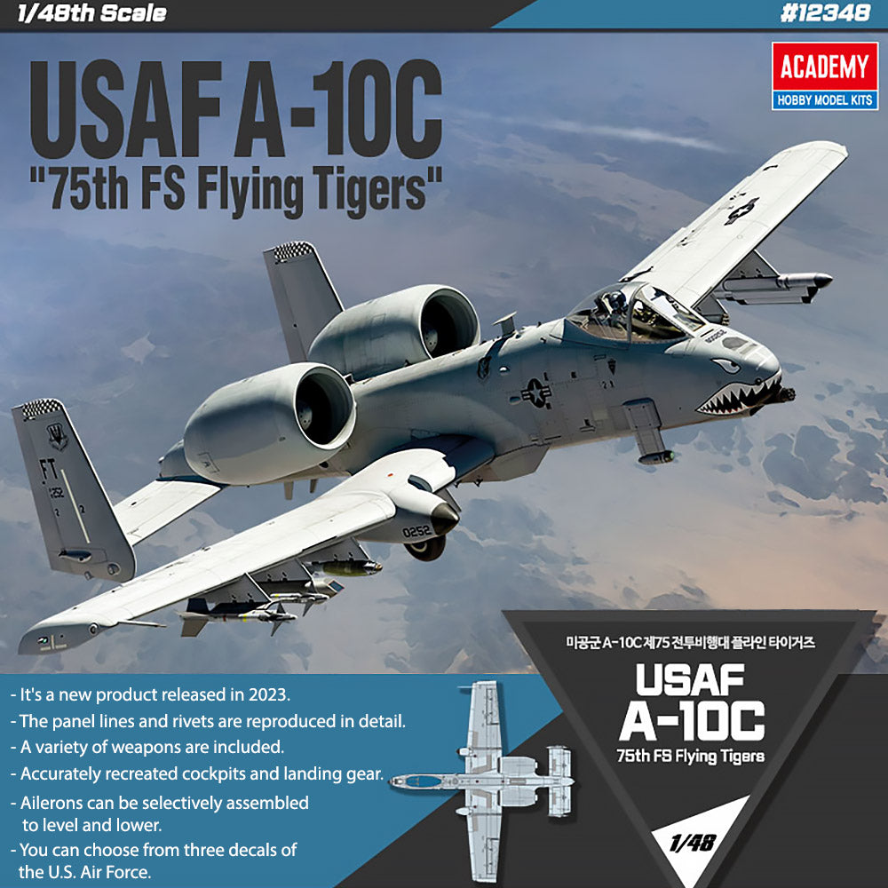 Academy 1/48 USAF A-10C "75th FS Flying Tigers" #12348 Academy Model kit DIY Assembly Puzzles Military Building Blocks Toy