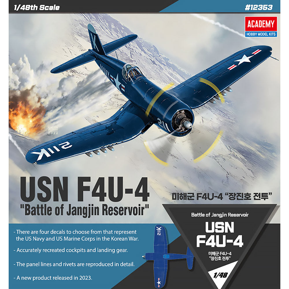 Academy 1/48 USN F4U-4 "Battle of Jangjin Reservoir" #12353 Academy Model kit DIY Assembly Puzzles Military Building Blocks Toy