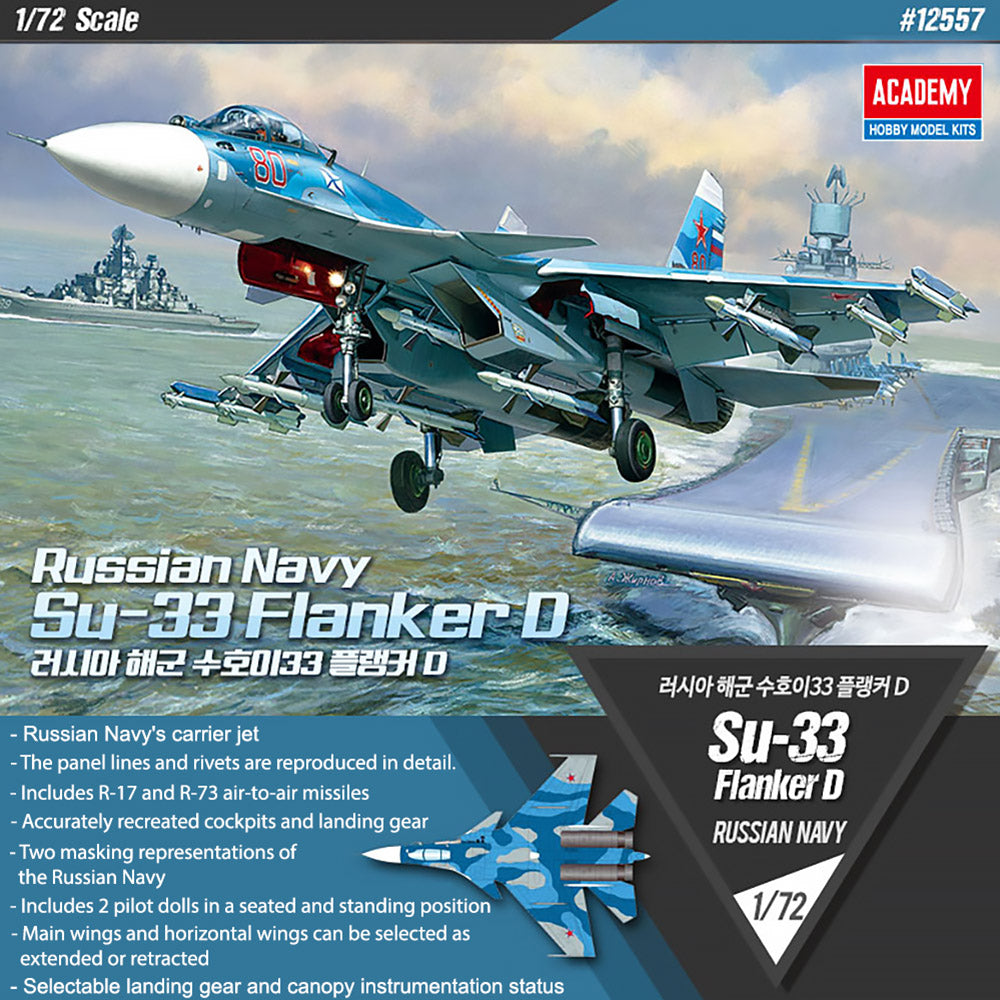 Academy 1/72 RUSSIAN NAVY Su-33 Flanker D #12557 Academy Model kit DIY Assembly Puzzles Military Building Blocks Toy