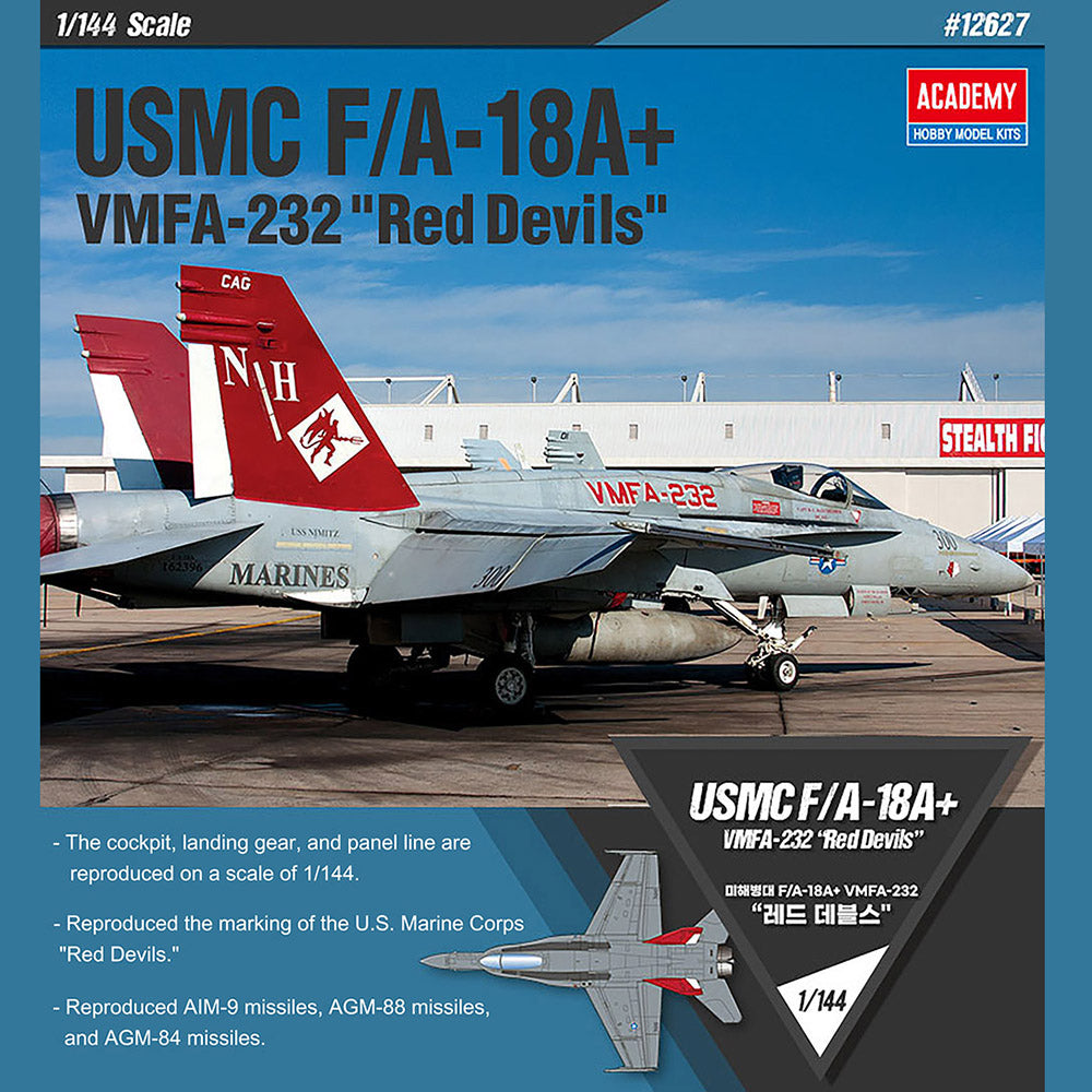 Academy 1/144 USMC F/A-18A+ Hornet VMFA-232 Red Devils #12627 Model kit DIY Assembly Puzzles Military Building Blocks Toy