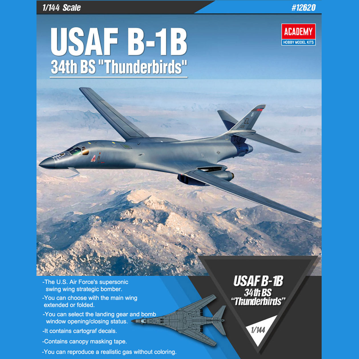 Academy 1/144 U.S. Air Force B-1B 34th BS Thunderbird #12620 Academy Model kit DIY Assembly Puzzles Military Building Blocks Toy