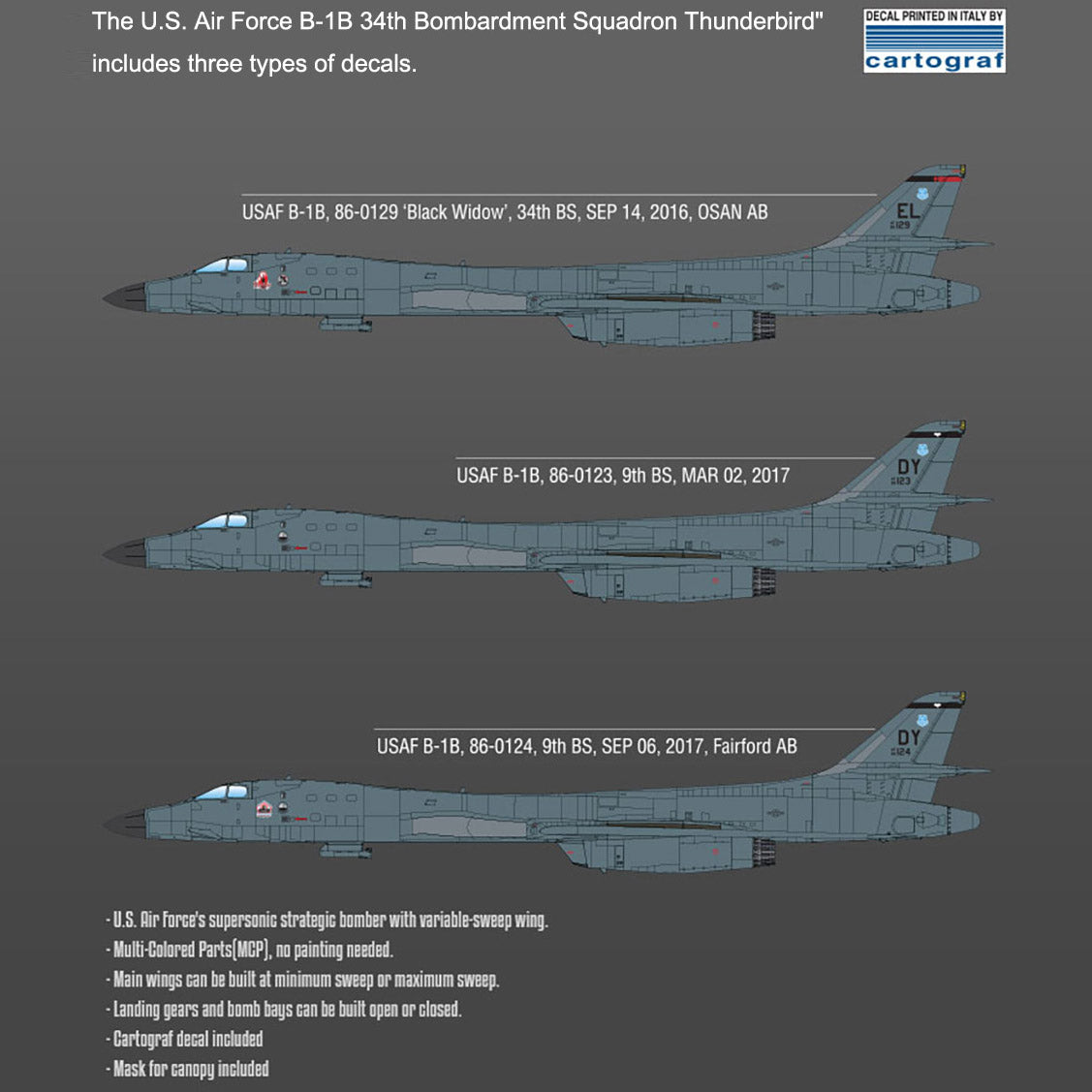 Academy 1/144 U.S. Air Force B-1B 34th BS Thunderbird #12620 Academy Model kit DIY Assembly Puzzles Military Building Blocks Toy