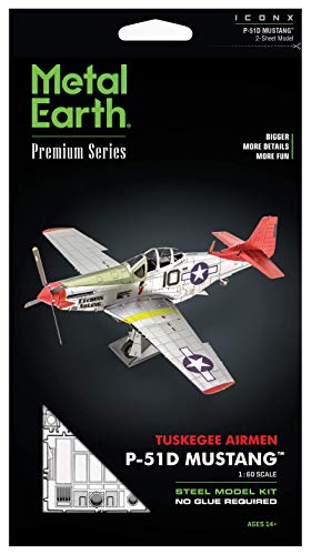 Metal Earth Premium Series Tuskegee Airmen P-51D Mustang Red Tail 3D Metal Model Kit Fascinations