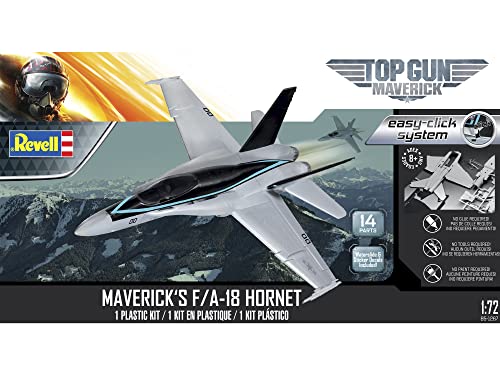 Revell Easy-Click-System 85-1267 Top Gun Maverick's F/A-18 Super Hornet Fighter Jet Kit 1:72 Scale 14-Piece Skill Level 2 Plastic Model Airplane Building Kit , Gray, 8 years old and up