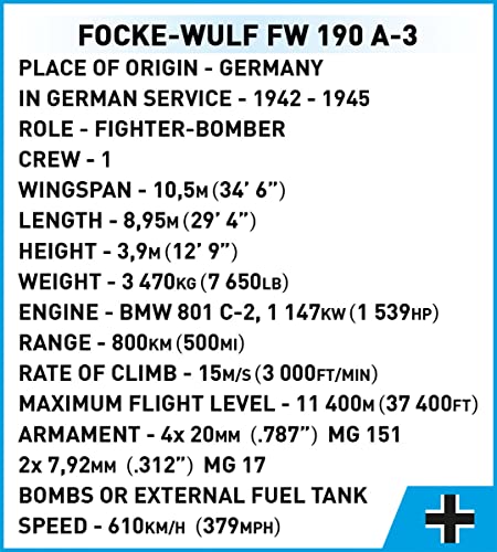 COBI Historical Collection WWII FOCKE-WULF FW 190 A-3 Plane